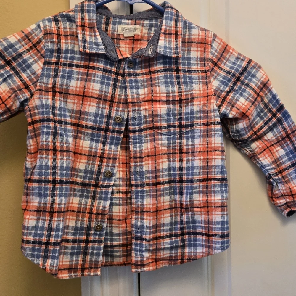 Gymboree Blue and Orange Button Down Flannel Shirt Boy's 2T